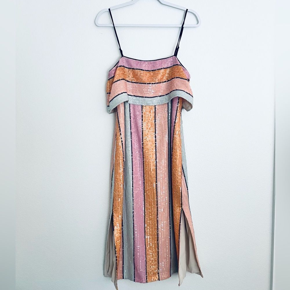 GIANNI BINI Halston Multi Colored Striped Sequin Dress